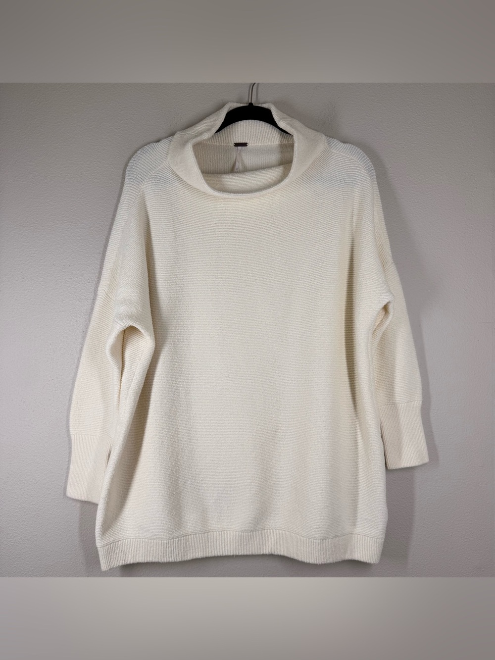 Free People Ottoman Slouchy Tunic Sweater Cream White Mock Neck Ribbed Knit Med